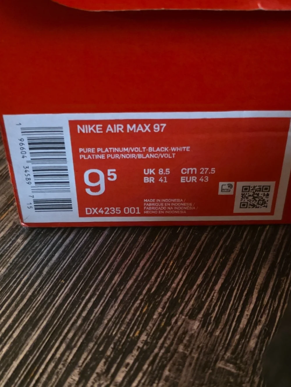 Nike Air Max 97 Box Label - Pure Platinum/Volt/Black/White